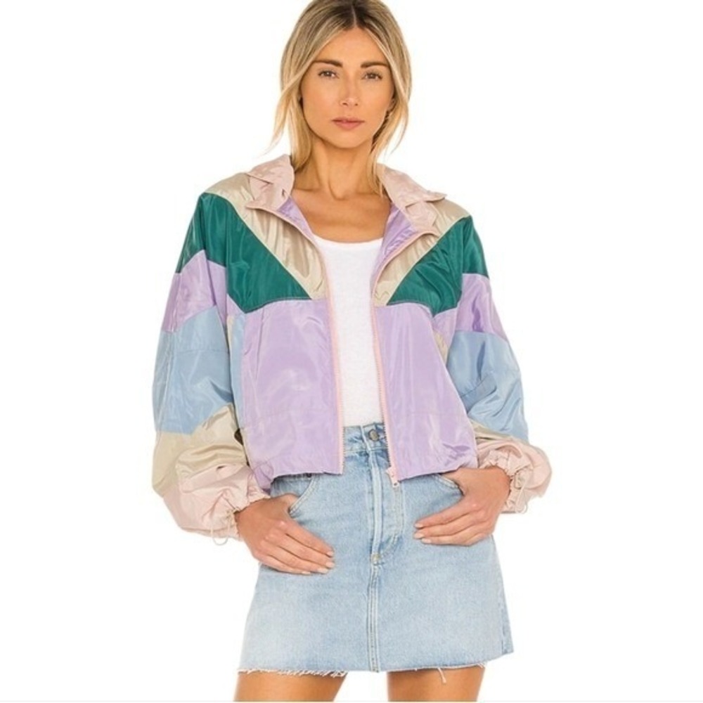 BLANK NYC Home again retro 80s colorblock‎ packable jacket windbreaker Med new